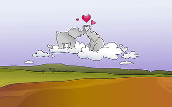 Love, Elephants, Couple, Pair, Heart, Cloud, Kiss HD wallpaper
