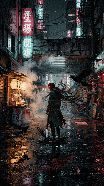 Tokyo Ghoul: Neon Alley | Ghoul Rain | Midnight Kaneki, Tokyo Ghoul, cyberpunk, neon, alley, rain HD phone wallpaper