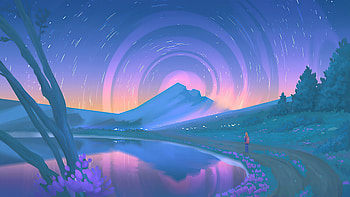 Motions starry sky, lake, night out, art HD wallpaper