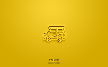 Car Rent 3d icon, yellow background, 3d symbols, Car Rent, hotel icons, 3d icons, hotel sign, Car Rent 3d icons HD wallpaper