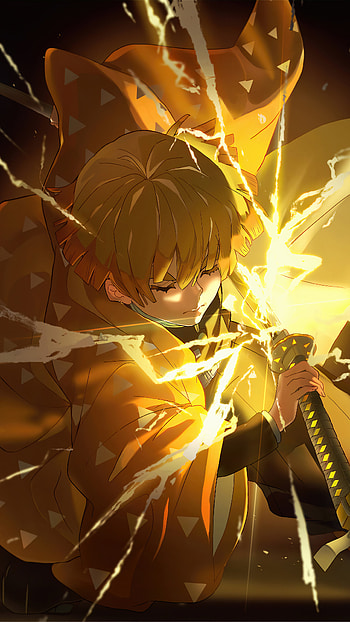 Zenistu, lightening, Demon Slayer, katana, anime HD phone wallpaper
