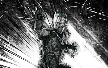 Black Panther, grunge art, superheroes, white abstract rays, Marvel Comics, Black Panther HD wallpaper