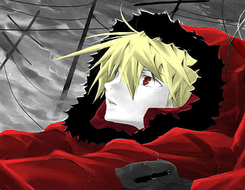 Lonely Sad Anime Boy BlackRed, grey background, blackred, eyes, lonely, sad, anime, boy, blonde hair, clothes HD wallpaper
