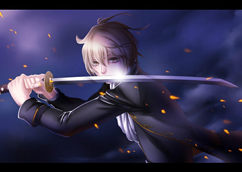 Okita Sougo, mad, sinister, short hair, sparks, male, handsome, sexy, sword, hot, dark, blade, boy, anime, samurai, cool, brown hair, weapon, angry, katana, gintama, guy HD wallpaper