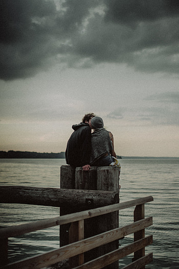Sky, Sea, Love, Couple, Pair, Tenderness, Kiss HD phone wallpaper