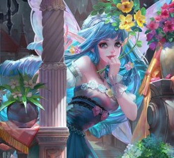 Blue Cute Fairy, blue, cute, long hair, dress, beauty, lady, fantasy woman, female, wings, art, blue hir, girl, woman, fairy, pink, anime, fantasy, pretty, yellow, fairy wings, flowers, lovely HD wallpaper