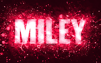 Happy Birtay Miley, , pink neon lights, Miley name, creative, Miley Happy Birtay, Miley Birtay, popular american female names, with Miley name, Miley HD wallpaper