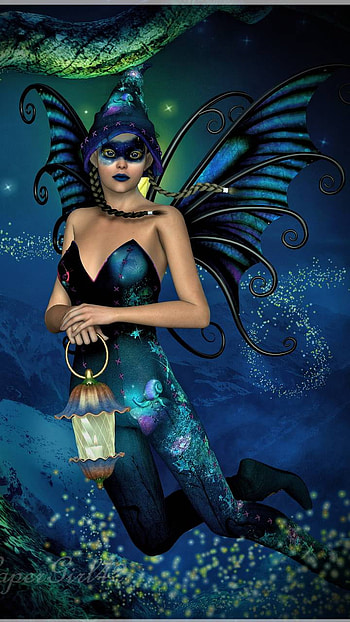 night, wings, blue, fantasy, fairy HD phone wallpaper