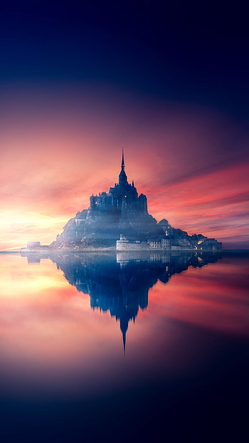 Mont Saint Michel, Beautiful island, Sunset views, Artistic atmosphere HD phone wallpaper