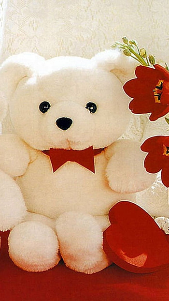 Teddy Bear, white red trios HD phone wallpaper