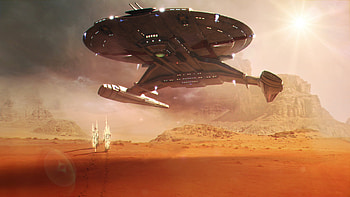 Scifi Desert Spaceship Star Trek, star-trek, spaceship, artist, artwork, digital-art, deviantart HD wallpaper
