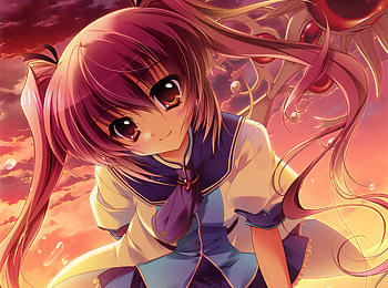 Takamori Himiko, cute, , tsubasu, izumi, background, brown, twin, twintails, , sexy, mercuria, tails, hot, girl, purple, anime, red, hair, long HD wallpaper
