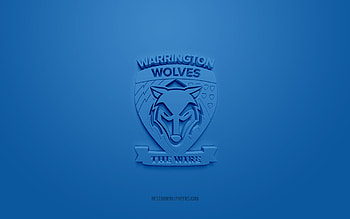 Warrington Wolves, creative 3D logo, blue background, British rugby club, 3d emblem, Super League Europe, Warrington, England, 3d art, rugby, Warrington Wolves 3d logo HD wallpaper