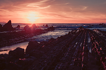 Sunset, Spain, coast, sea, skyline HD wallpaper