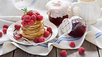 Raspberry pancakes, Sweet breakfast, Irresistible treat, Desirable dish HD wallpaper