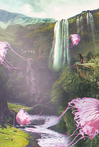 Jellyfish, Miscellanea, Miscellaneous, Waterfall, Human, Person, Illusion, Fiction, That's Incredible HD phone wallpaper
