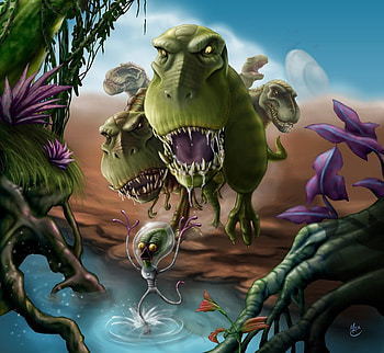 BAD DINO, dinosaurs, humor, crash, alien HD wallpaper