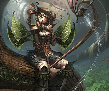 Suzume, magic, green, leaf, girl, elf HD wallpaper