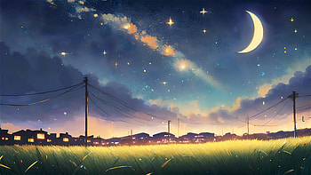 Ethereal Nights, fantasy, Anime, moon, landscape, night, anime landscape, anime night, fantasy landscape, fantasy anime HD wallpaper