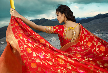 Red Saree, model, indian, Saree, Red HD wallpaper