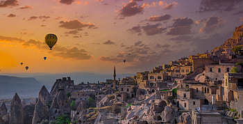 Cappadocia, Sunset view, Turkey, Scenic hot air balloons HD wallpaper