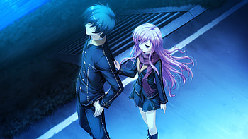 anime, boy, girl, touching, twilight HD wallpaper