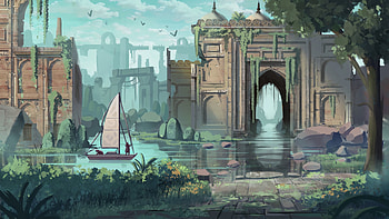 Art, Journey, Sailboat, Sailfish, Ruin, Ruins HD wallpaper