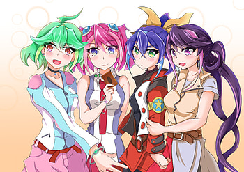 Yu-Gi-Oh! ARC-V Four Heroine Girls, yu gi oh arc v, anime, serena, hiiragi yuzu, rin, yu gi oh, kurosaki ruri HD wallpaper