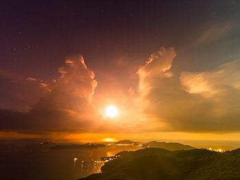 Sea Sunset, island, city, lights, bay, clouds, nature, sunset HD wallpaper