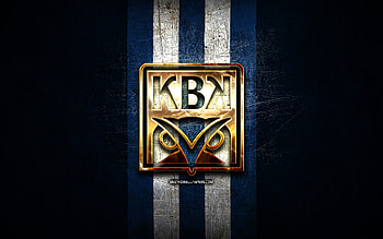 Kristiansund FC, golden logo, Eliteserien, blue metal background, football, norwegian football club, Kristiansund BK logo, soccer, Kristiansund BK HD wallpaper