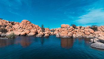 Watson Lake, Arizona, sky, water, rocks, usa, reflections HD wallpaper