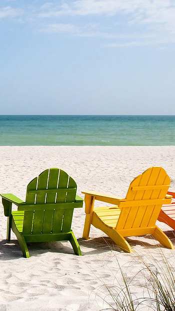 Colourful chairs, summer, beach HD phone wallpaper