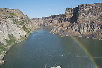 Rainbow on the Snake River, river, rainbow, canyon HD wallpaper