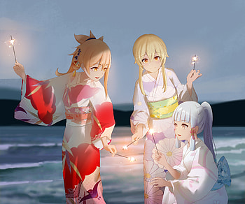 Lumine (Genshin Impact), Yoimiya (Genshin Impact), Kamisato Ayaka (Genshin Impact), video game, Genshin Impact HD wallpaper