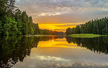 Sunset over Lake, Latvia, calm, lake, sunset HD wallpaper