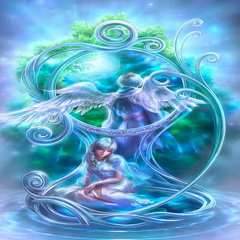 neon fantasy, blue, neon, guardian, fantasy, shu HD wallpaper