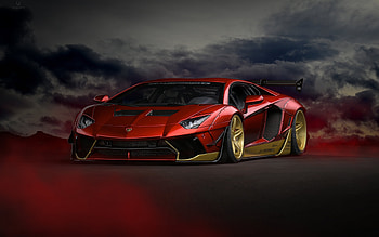 2021, Lamborghini Aventador, LP700-4, red supercar, gold wheels, tuning Aventador, red LP700-4, italian sports cars, Lamborghini HD wallpaper