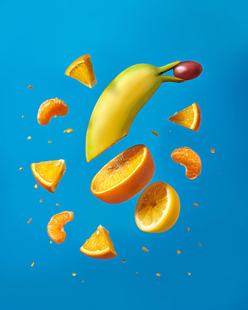 Banana-orange fruit slices, close up HD phone wallpaper