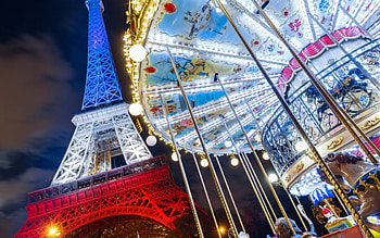 Le Tour Eiffel, blue, white, paris, lights, red, tour eiffel, france, carousel HD wallpaper