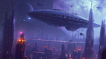 Futuristic Sci-Fi Cityscape with Spaceship, Sci Fi, spaceship, sci fi city, futuristic city, space HD wallpaper