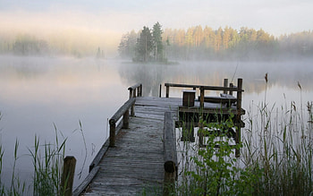 Nature, Lake, Pier, Fog, Cool, Bench, Coolness HD wallpaper