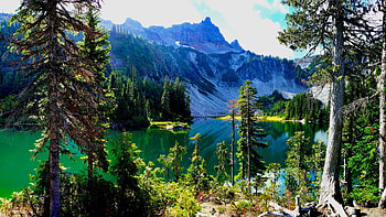 Snow Lake Cascade Range, Washington, mountains, usa, clouds, trees, landscape, sky HD wallpaper