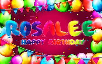 Happy Birtay Rosalee, , colorful balloon frame, Rosalee name, purple background, Rosalee Happy Birtay, Rosalee Birtay, popular american female names, Birtay concept, Rosalee HD wallpaper
