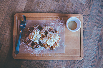 Food, Waffles, Powder, Whipped Cream, Cutting Board HD wallpaper