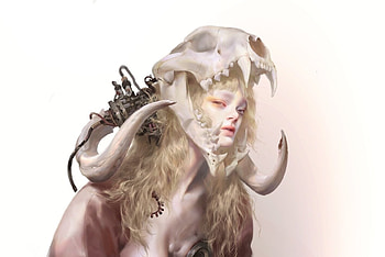 Hat, bones, fantasy, art, skull, mingzhu yang, girl, luminos HD wallpaper