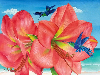 Petal Passion, birds, tropical, paradise, colors, paintings, beautiful, summer, hammingbirds, love four seasons, pretty, animals, nature, flowers, lovely HD wallpaper