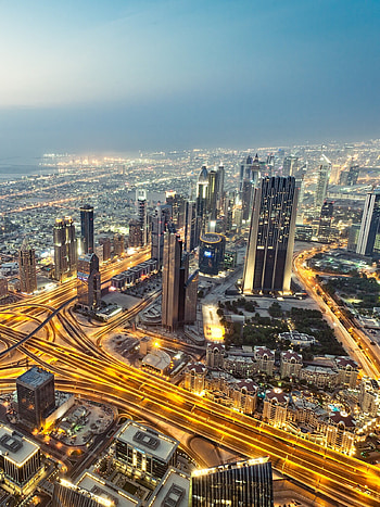 Dubai city , City lights, Urban cityscape, Night view HD phone wallpaper