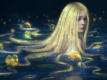 Gold Fish, Water, Mermai, Girl, Gold hair HD wallpaper