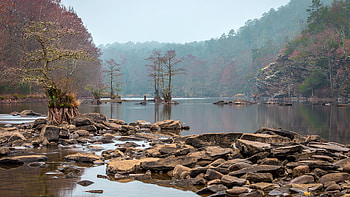 oklahoma usa, rocks, stones, river, cluffs, hills, trees HD wallpaper