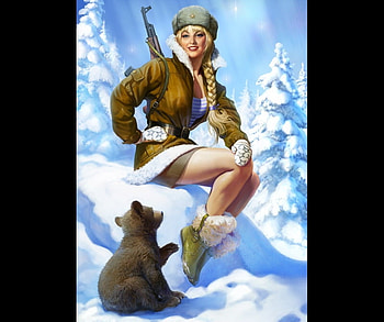 Russian Beauty, winter, abstract, bear, soldier, fantasy, , girl, beauty HD wallpaper